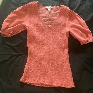 Women’s Nine West Puff Sleeve Texture Banded Stretchable Rust Pink Color Top Xs